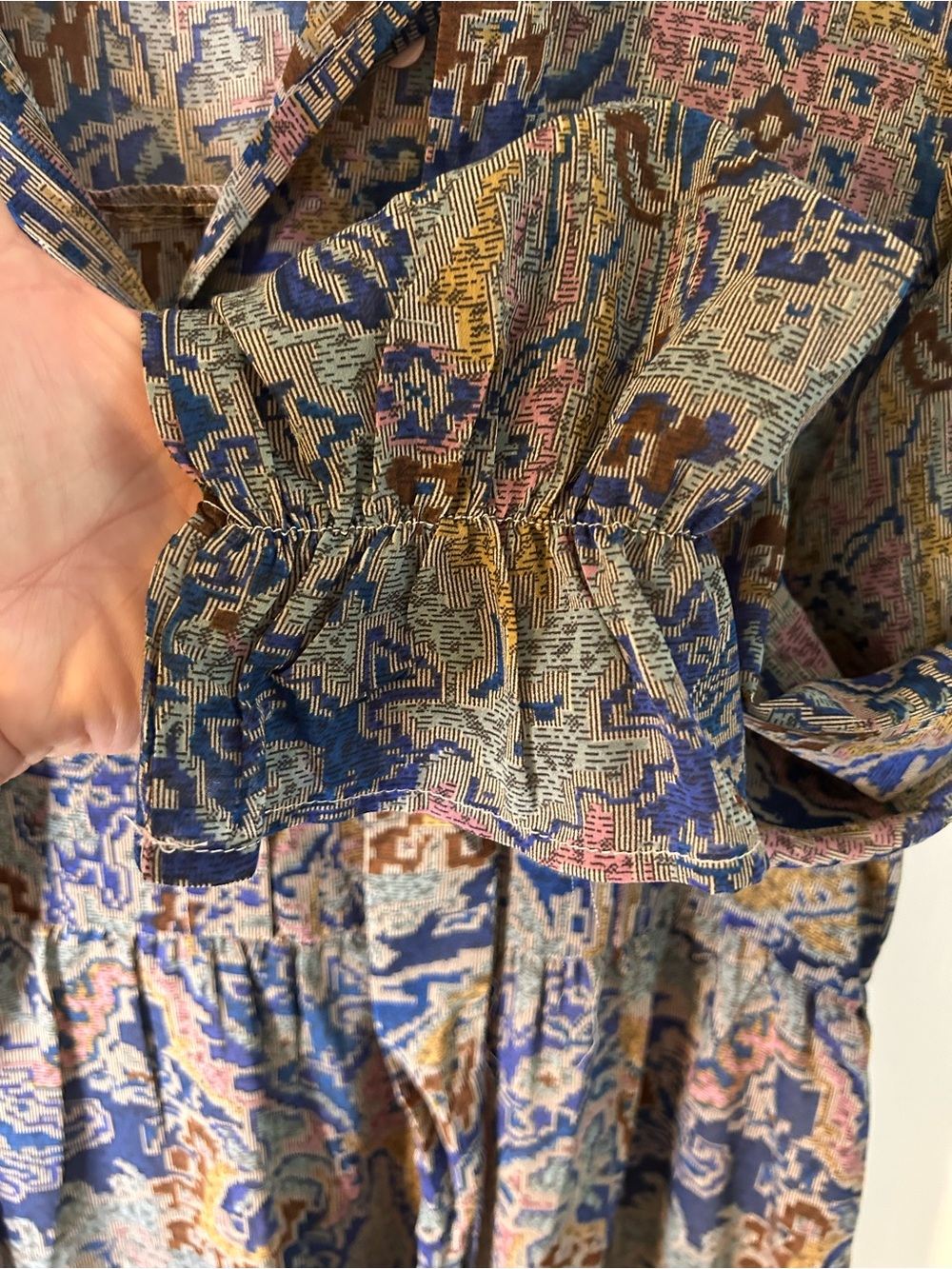 ELAN SEDONA MULTICOLORED FLOWY TIE NECK TIERED MINI DRESS SIZE S - Picture 6 of 10